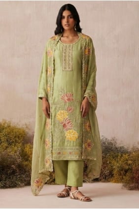 Embroidered Shimmer Pista Salwar Kameez with Dupatta SK156054