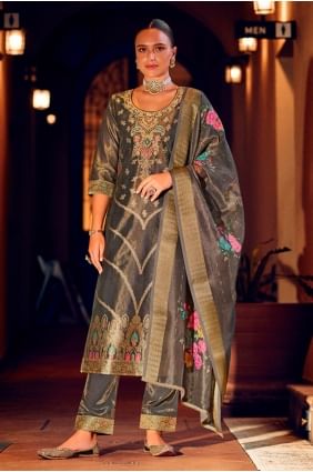 Grey Salwar Kameez in Weaving Shimmer SK155806
