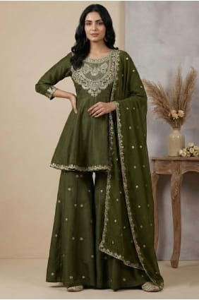 Mehendi green Shimmer Sequins Sharara Suit with Dupatta SS1331
