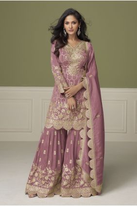 Pink Hand Sharara Suit in Shimmer SS1367