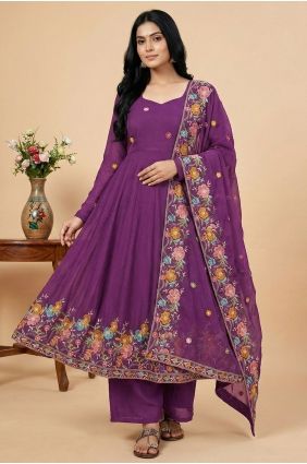 Purple Sequins Silk Anarkali Suit AS4280