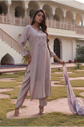 Silk Beige  Straight Pant Suit in Embroidered SK155188