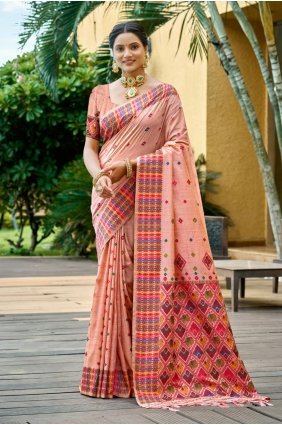 Blush peach Weaving Silk Saree SR30365