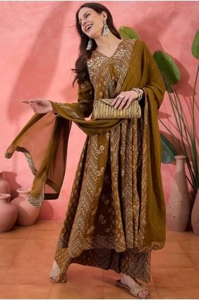 Silk Brown Palazzo Suit in Embroidered PZ4145