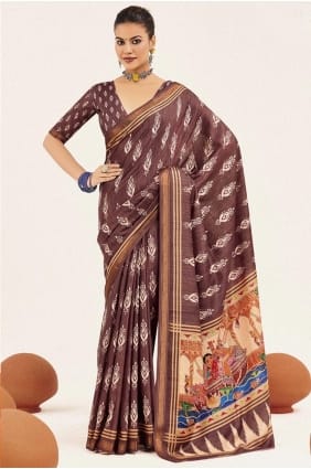 Brown Saree with Digital print Silk SR29460