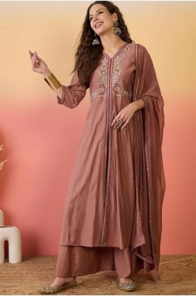Silk Brown Sharara Suit with Dupatta SS1243