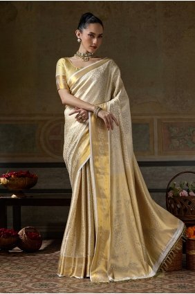 Zari,weaving Silk Saree in Cream SR30352