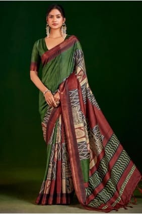 Green Digital print Saree in Silk SR29526