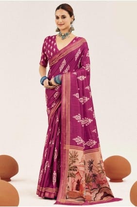 Digital print Silk Pink Saree with Blouse SR29462