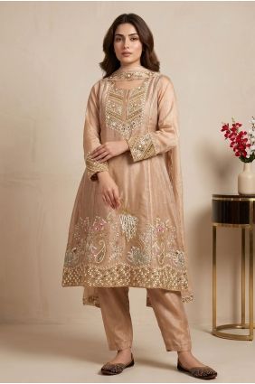 Beige Salwar Kameez with Embroidered Silk SK159165