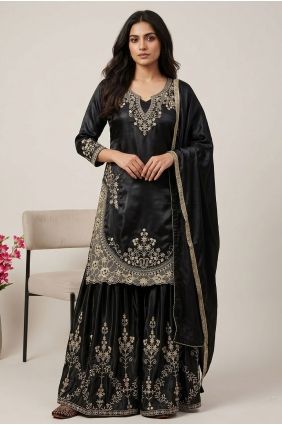 Black Salwar Kameez with Embroidered Silk SS1380