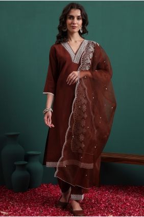 Silk Salwar Kameez in Coffee with Embroidered SK15728
