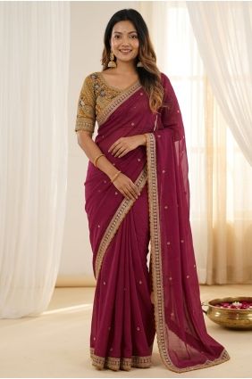 Maroon Saree in Embroidered Silk SR30140