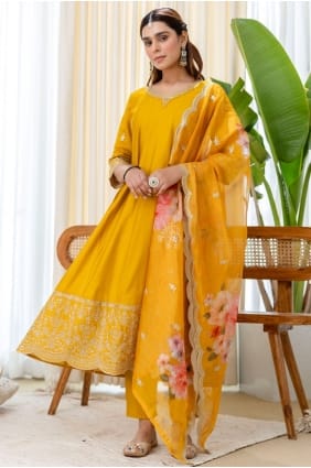 Mustard Salwar Kameez with Embroidered Silk SK156059