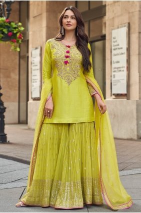 Silk Silk Sharara Suit with Embroidered SS1402