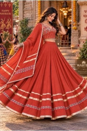 Embroidered Lehenga Choli in Orange Silk LC9286