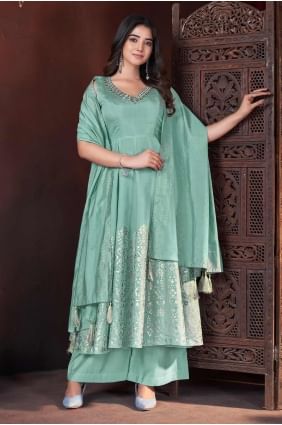 Silk Embroidered Pista  Eid Palazzo Suit with Dupatta PZ4110