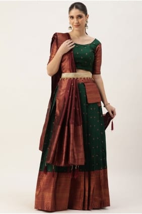 Embroidered Lehenga Choli in Green maroon Silk LC9018