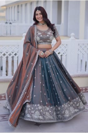 Grey Thread Lehenga Choli in Silk LC8948