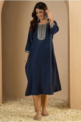 Kurti in Navy blue Silk with Embroidered KTI2723
