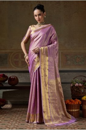 Zari,weaving Silk Saree in Lavender with Blouse SR30351