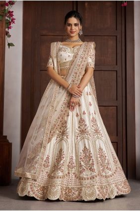 Cream Silk Lehenga Choli with Hand Embroidery LC9098