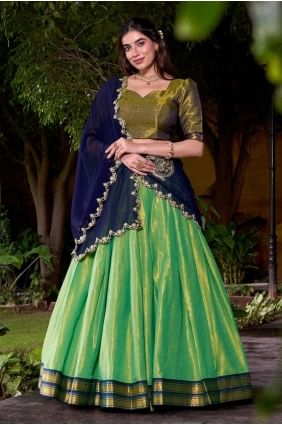 Weaving Silk Lehenga Choli in Green LC8608
