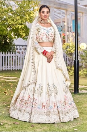 White Silk Thread Lehenga Choli with Dupatta LC8955
