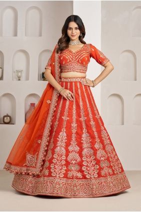 Hand Silk Lehenga Choli in Rust with Dupatta LC9107