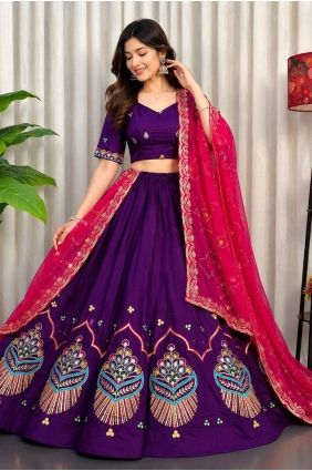 Silk Lehenga Choli in Purple with Thread LC9136