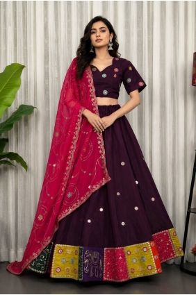 Wine Lehenga Choli with Thread Silk LC9145