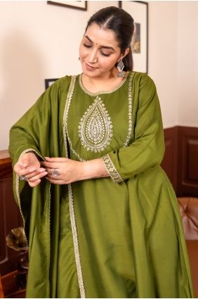 Mehendi Embroidered Silk Salwar Kameez SK15638