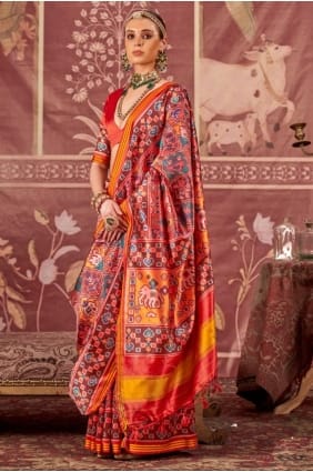Printed Silk Saree in Multicolor with Blouse SR29562