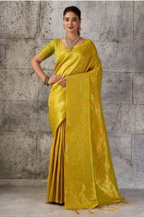 Silk Mustard Saree in Zari SR30098