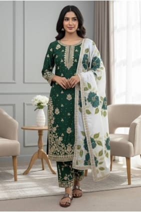 Green Sequins Silk Eid Palazzo Suit PZ4305