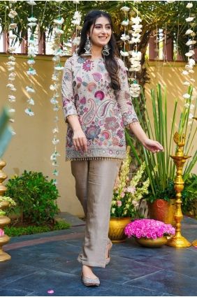 Grey Silk Embroidered Palazzo Suit with Dupatta PZ4460