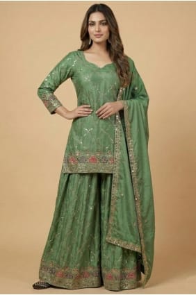Sea green Silk Embroidered Patiala Suit with Dupatta PZ4253