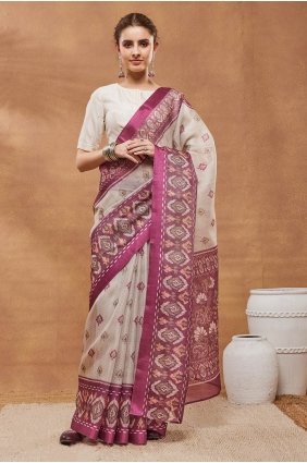 Pink Saree in Printed Silk SR30245