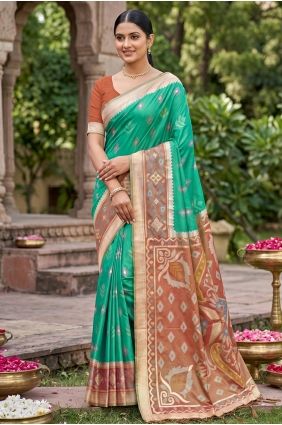 Weaving Silk Rama green Saree with Blouse SR29975