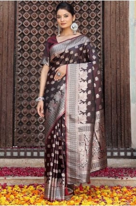 Red Saree with Embroidered Silk SR29226