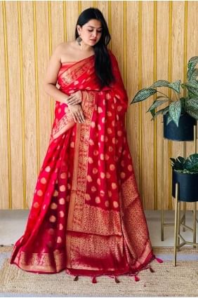 Silk Red Saree Weaving SR28066-1