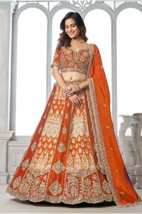 Rust Silk Lehenga Choli with Hand Embroidery LC9110
