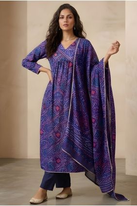 Salwar Kameez in Blue Silk with Printed SK159099