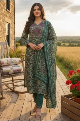 Eid Salwar Kameez in Green Silk with Embroidered SK155961