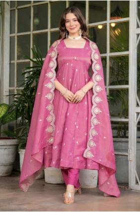 Embroidered Salwar Kameez in Pink Silk SK155719