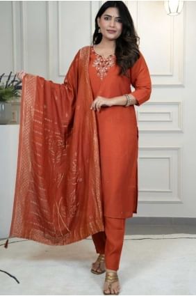 Salwar Kameez in Rust Silk with Weaving SK155756