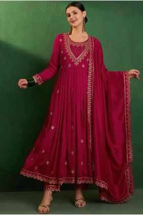 Embroidered Silk Dark pink Salwar Kameez with Dupatta SK155782