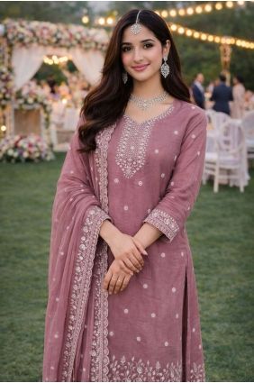 Silk Pink Salwar Kameez in Embroidered SK15680