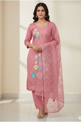 Embroidered Silk Salwar Kameez in Pink with Dupatta SK159080