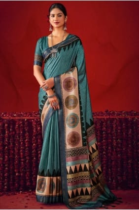 Blue Silk Saree with Digital print SR29522